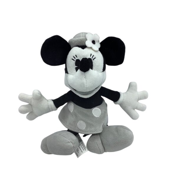 Disney Parks Minnie Mouse Steamboat Willie Plush Toy Black Gray 9" Authentic - Picture 1 of 5